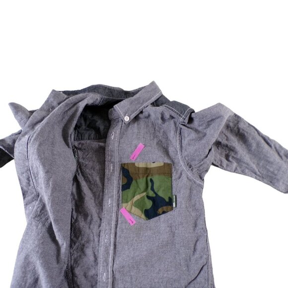 izzue Camo Pocket Denim Patchwork Shirt IZ-X04-ARMY Size Small #663 - Picture 11 of 15